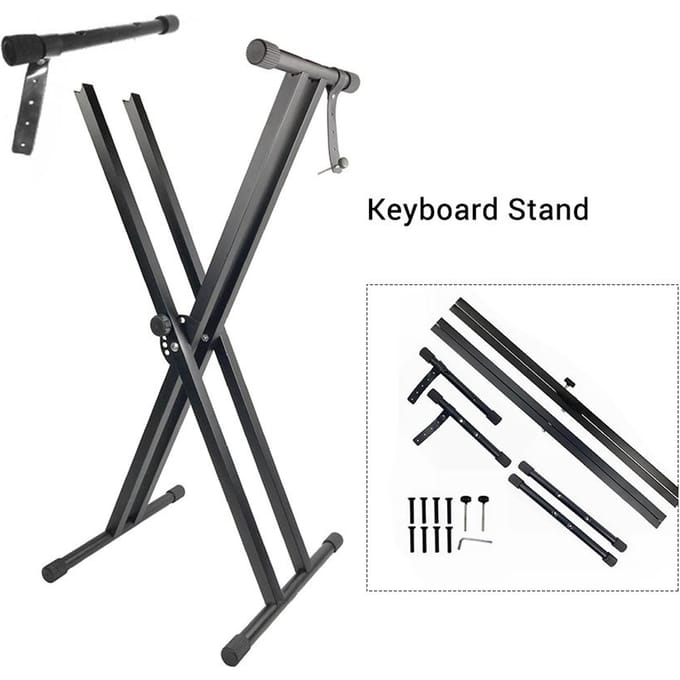Support de clavier de piano style X réglable et portable, support de musique robuste avec sangle d'ancrage Noir gray