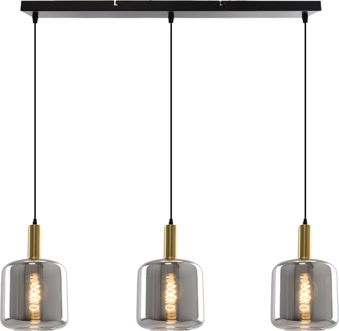 Olucia - KEANU - Hanglamp - Grijs / Zwart - 3L - Vorm: Rechthoek