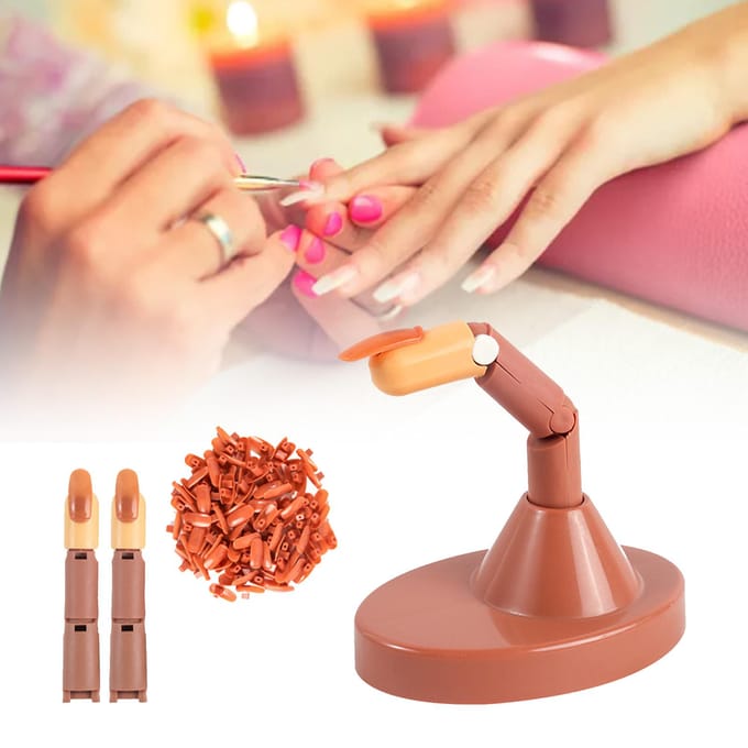 Nail Art Training Vinger Buigbare Gewrichten Valse Nagel Tips Oefenvinger Mannequin met Bruine Basis multi