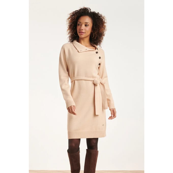 Smashed Lemon 24621 beige gebreide jurk met hoge hals