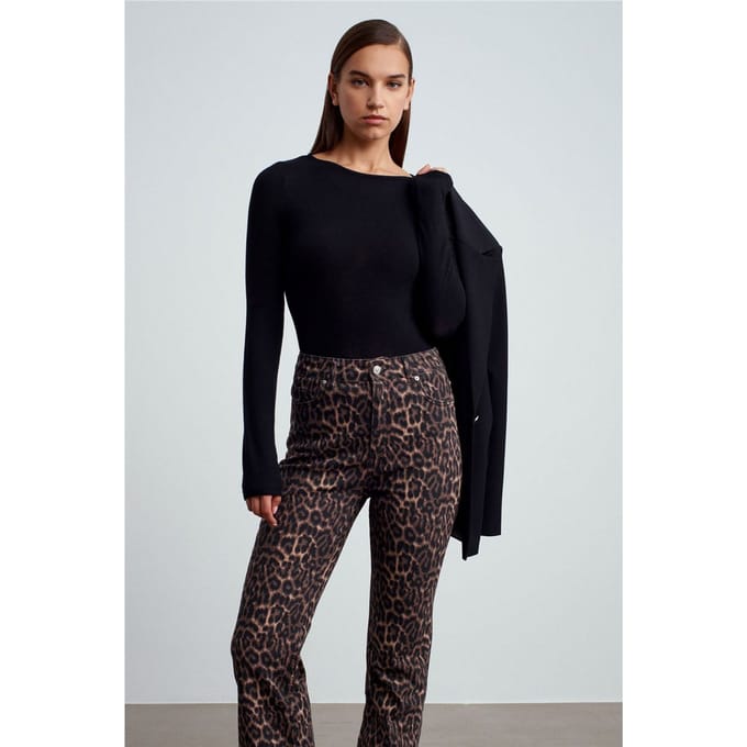 Dames Geribde Boot Hals Langsleeve Blouse