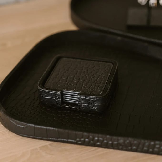 Chamada Carmen leren onderzetters croco vierkant black