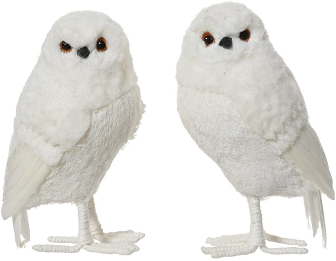 Kaemingk decoratie uil polyester wit 14x13x25 cm - decoratief beeld.