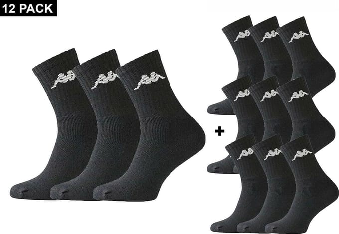 Kappa - Trisper Tennis Sock 12 pack - Voordeelpack Sokken - 43 - 46 - Zwart