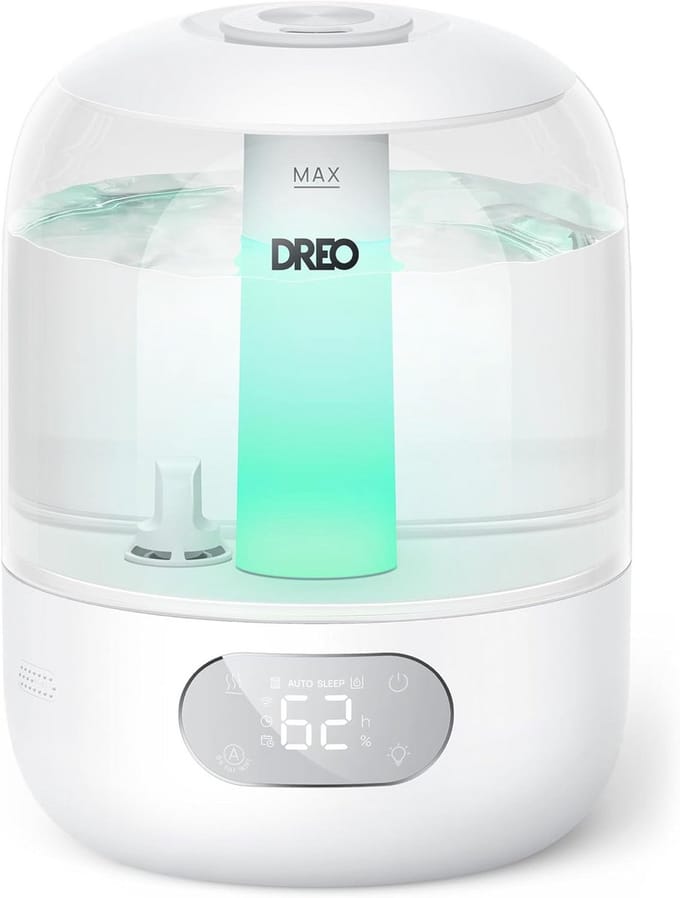 Dreo 3L Ultrasonic Humidifier Bedroom Humidifier Ultrasonic Cold Mist Humidifier with 30 Hours Running Time Top Fill Moisture Sensor Diffuser