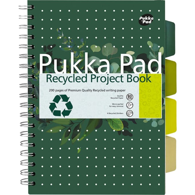 Projectboek Pukka Pad Recycled B5 lijn 4-tabs 200 pagina's 80gr groen