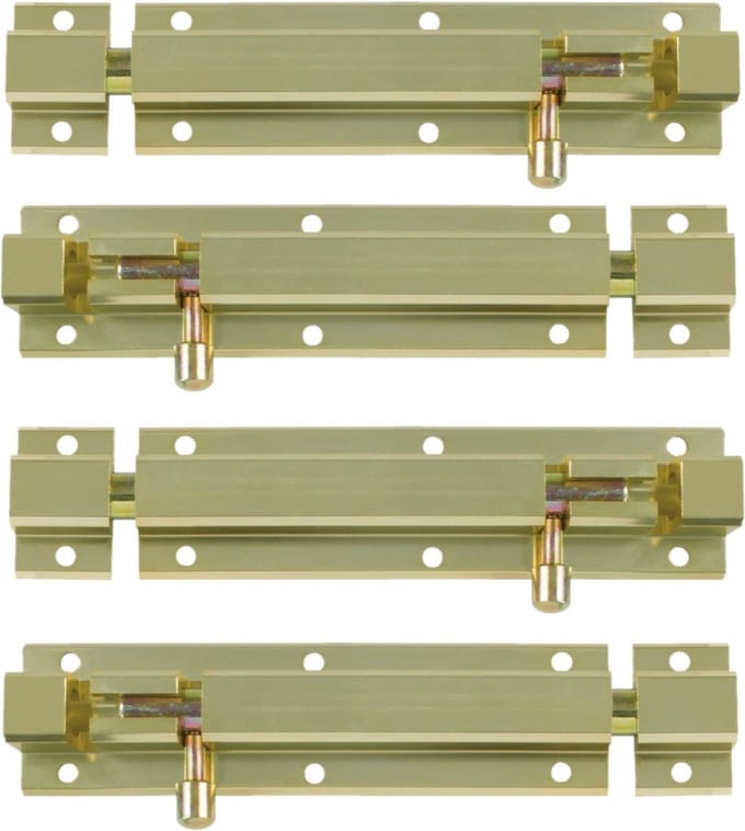 AMIG schuifslot/plaatgrendel - 4x - aluminium - 25cm - goud - incl schroeven - deur - raam
