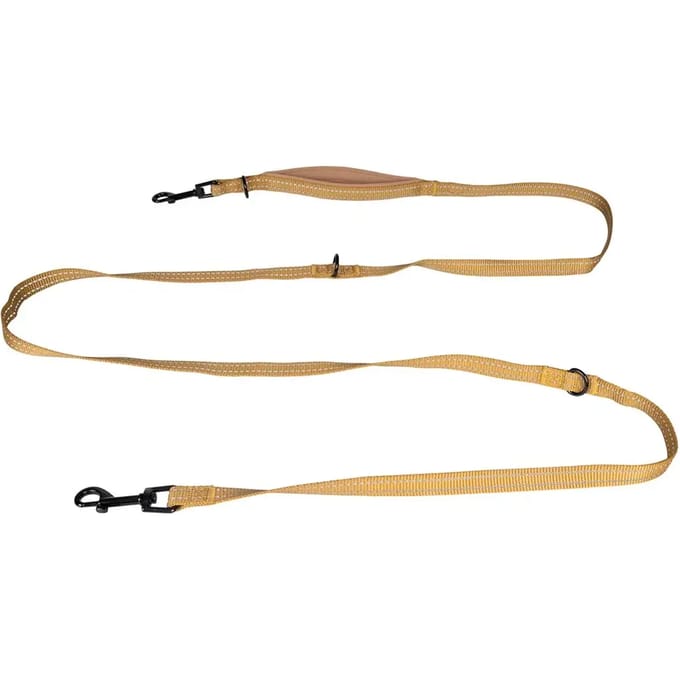 duvoplus EXPLOR Ultimate Fit Trainingslijn Hond - 4 Gebruiksmogelijkheden met 2 Musketonhaken - Reflecterend - 220cm x 16mm - Honey Gold