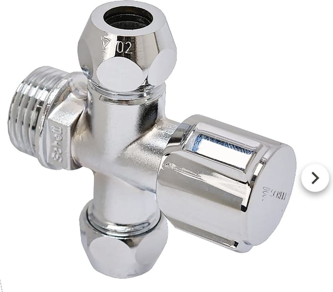 Schell Hoekstopkraan Met Dubble Uitloop En Rozet 10mm X 1/2" Buitendraad X 10mm Chroom