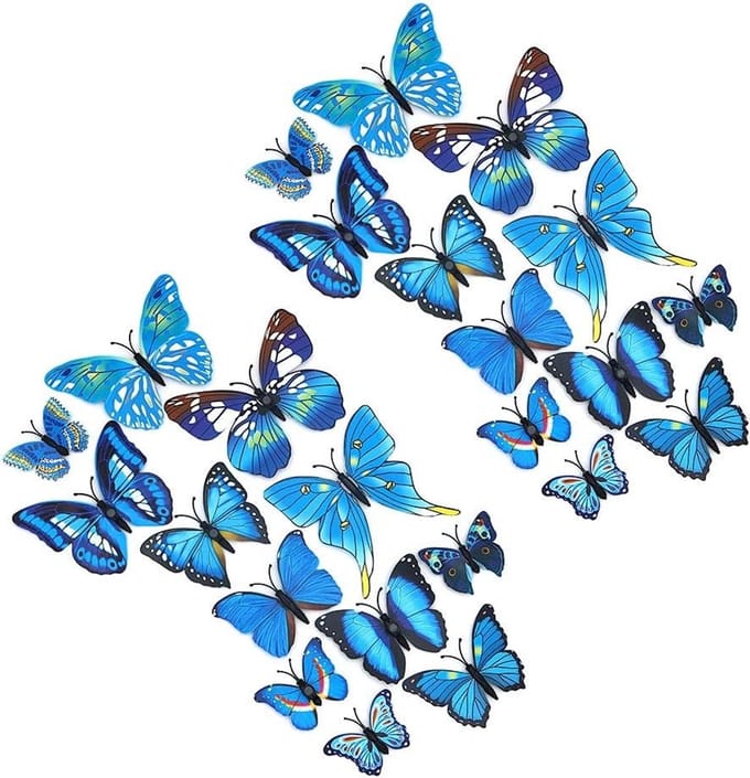 Dailygoody - 3D Vlinder Magneten - Muurdecoratie - Blauw - Koelkast