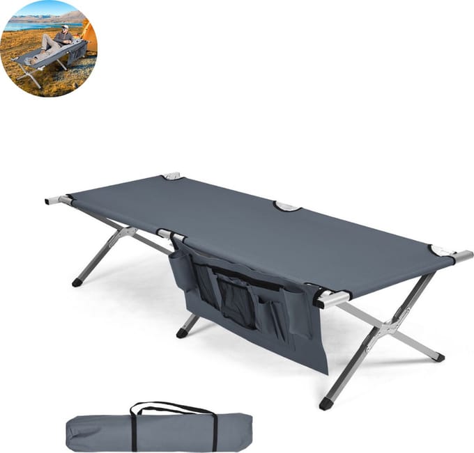 Veldbed - Kampeerbed - Vouwbed - Ligbed - Stretcher- Campingbedje - Opvouwbaar - 1 Persoons - Grijs