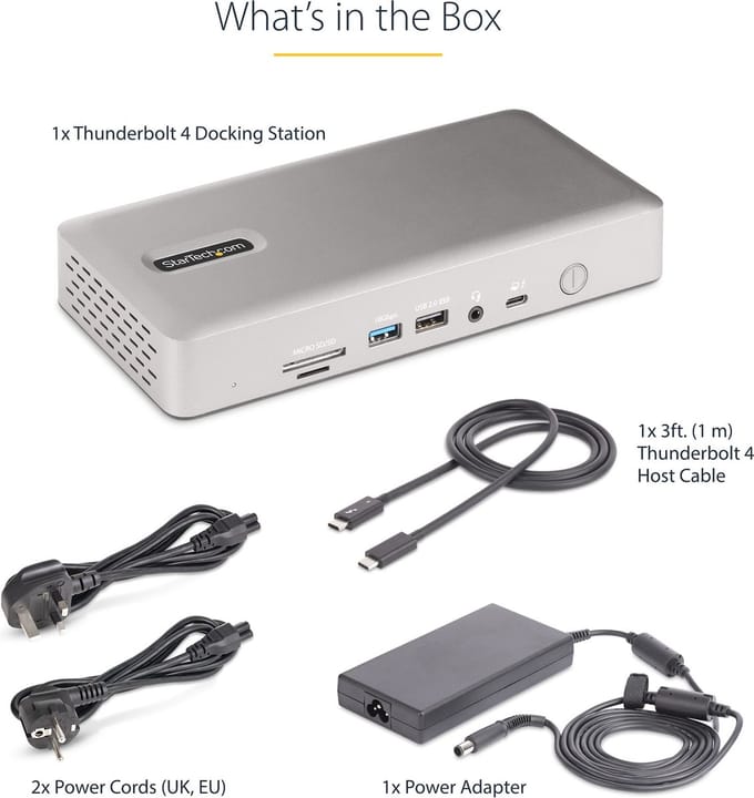 StarTech.com 132UE-TB4USB4DOCK Universal USB4 & Thunderbolt 4 Docking Station Quad Display on Windows Dual Display on MacBook HDMI DP Dock with 100W Laptop Charging