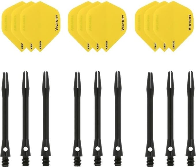 Darts Set - 3 sets - XS100 Poly - Geel - Darts flights - plus 3 sets - aluminium - darts shafts - zwart - medium
