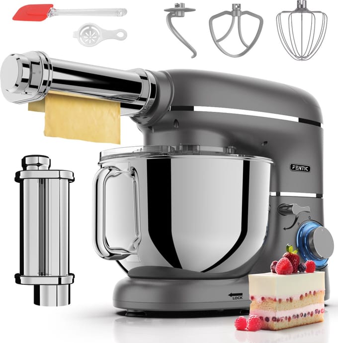 Fentic Keukenmachine - 2000W - Keukenrobot - Incl. Pastaroller en extra accessoires - 6,2L Mengkom - Foodprocessor - Pastamachine - Antraciet