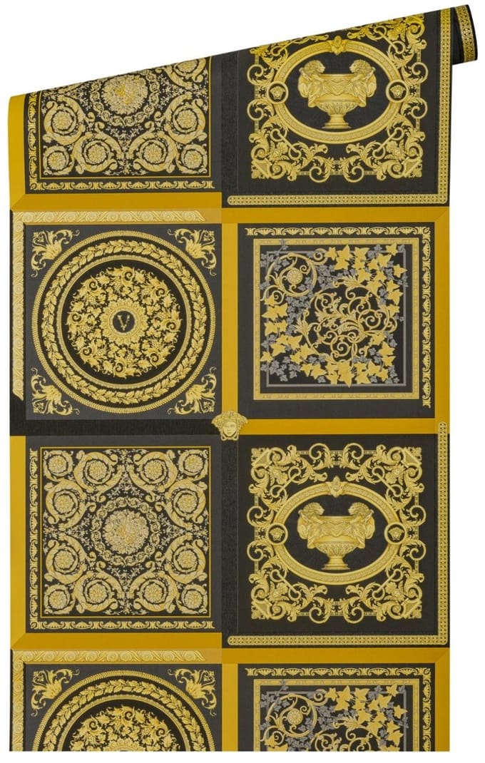 "MEDUSA HOOFD" SATIJN GLANZEND BAROK BEHANG | Design - zwart goud - A.S. Création Versace 5