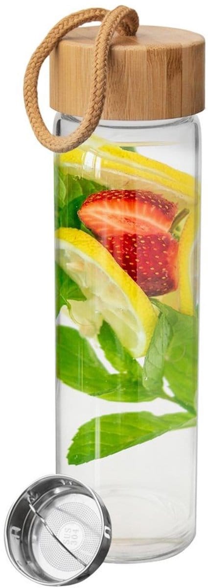 Orion Waterfles - Borosilicaatglas - 450 ml - Bamboe Dop - RVS Filter