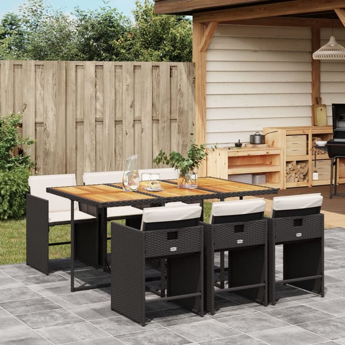 vidaXL - 7-delige - Tuinset - met - kussens - poly - rattan - zwart