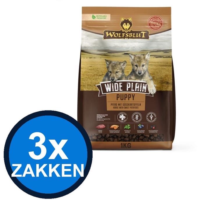 3x Wolfsblut - Puppy Wide Plain - Hondenvoer Droogvoer - 1 kg