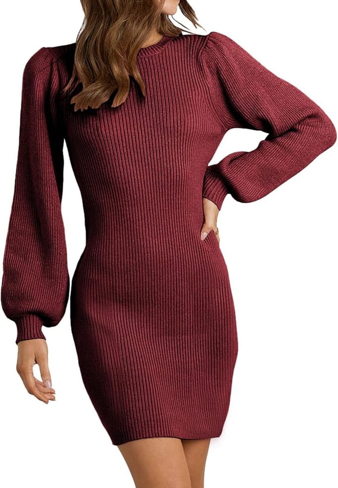 Dames Gebreide Jurk met Lange Mouwen – Casual Elegante Pulloverjurk voor Herfst en Winter