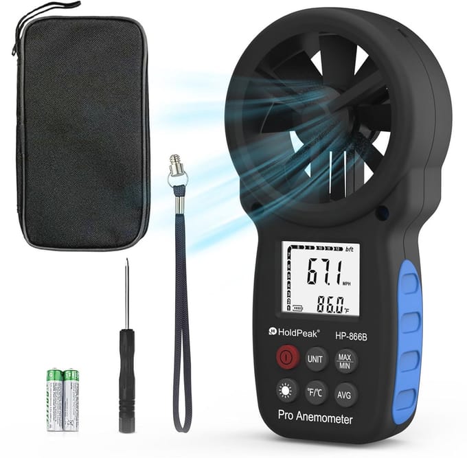 Digitale Anemometer voor Wind Snelheid, Temperatuur en meer - Draagbare Windmeter met LCD Achtergrondverlichting