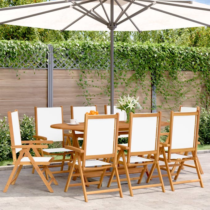 vidaXL Tuinstoelen 8 st verstelbaar massief hout en stof crèmewit