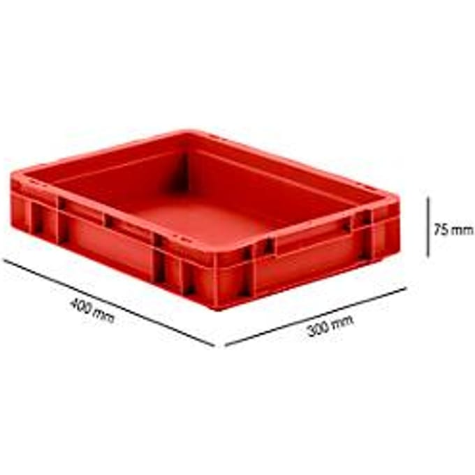 Stapelbak EF 4070 - polypropeen - L 400 x B 300 x H 75 mm - 6,9 L - bodemgreep - rood