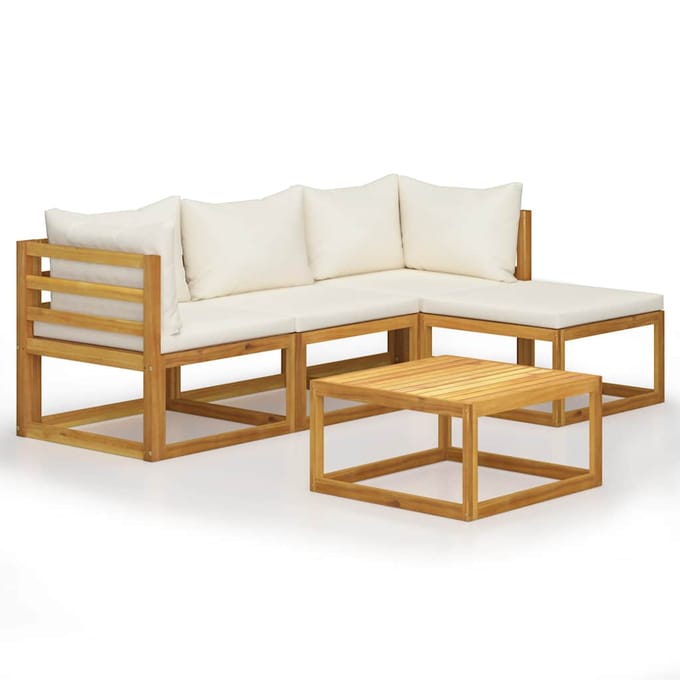 vidaXL - 5-delige - Loungeset - met - kussens - massief - acaciahout