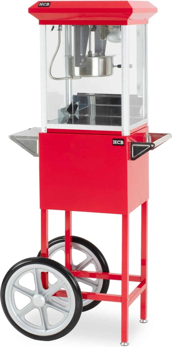 HCB® - Professionele Popcorn machine met onderstel - 230V - Popcornmachine - Rood - Horeca Popcornmaker - 26.1 kg - 6242/6240