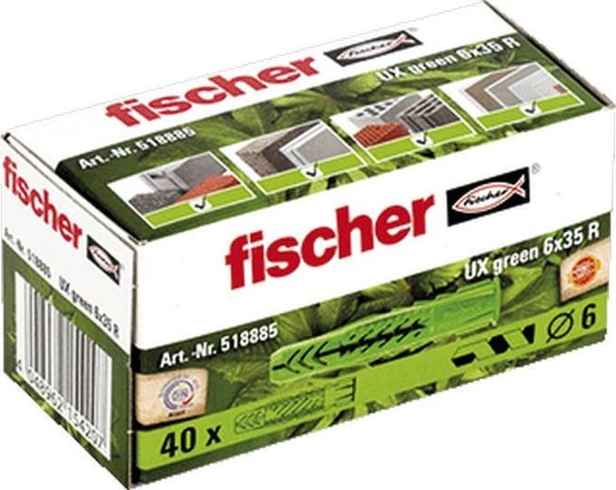 FIS univ plug UX green, kunstst, le 35mm, boorgatdiameter 6mm