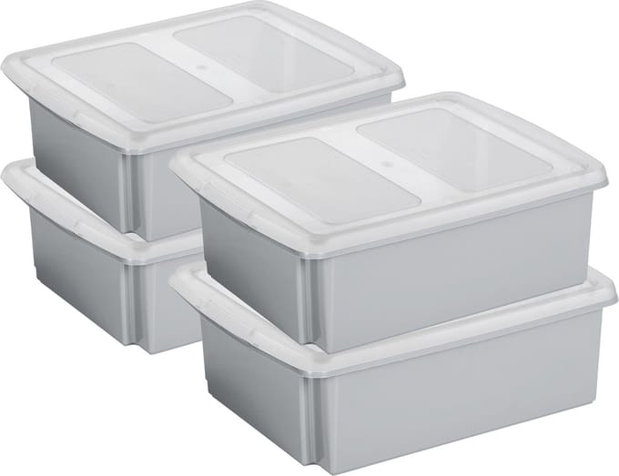 Sunware set van 4x opslagboxen 17 liter lichtgrijs 45 x 36 x 14 cm met afsluitbare deksel