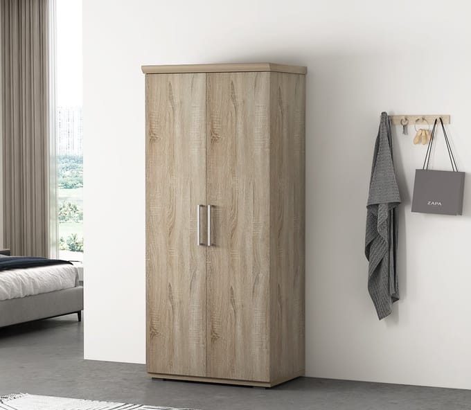Interiax Kledingkast 'Mila' – 2 Deuren, 2 Lades, 1 Hanger & 3 Legplanken | Sonoma Eik | 183x80x52 cm