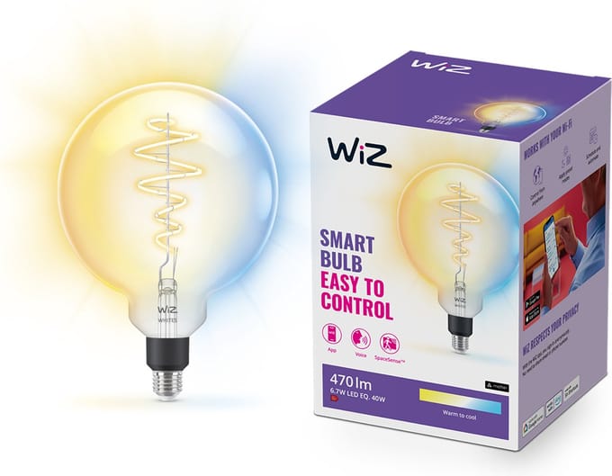 WiZ Filament Lamp Globe - Warm- tot Koelwit Licht - Slimme LED Verlichting - E27 fitting - 40W - Transparant - Wi-Fi