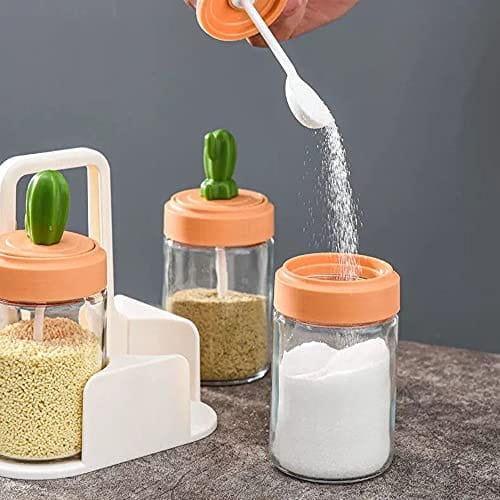 Huiyu Suikerdispenser, Zoutdispenser, Kruidenflesje, Kruidencontainer (Set van 4) brown