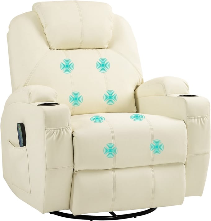 HOMCOM-Massagesessel-Kunstleder, Metall-89L x 99B x 106H cm-Cremeweiß