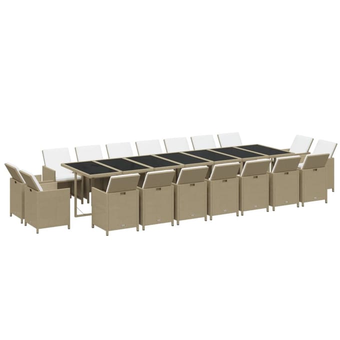 vidaXL - 19-delige - Tuinset - met - kussens - poly - rattan - beige