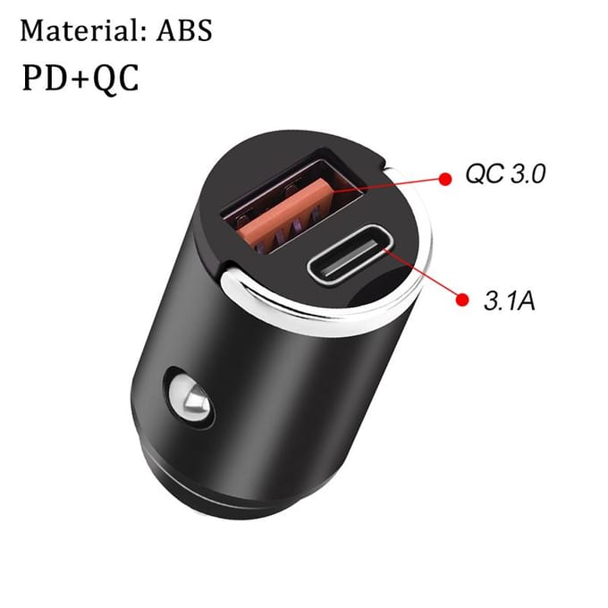 Mini 30W Car Charger USB Fast Charger QC 3.0 Quick Charge Type C PD Charging Adapter Cigarette Socket Lighter Mobile Phone Charger For iphone ABS zwart