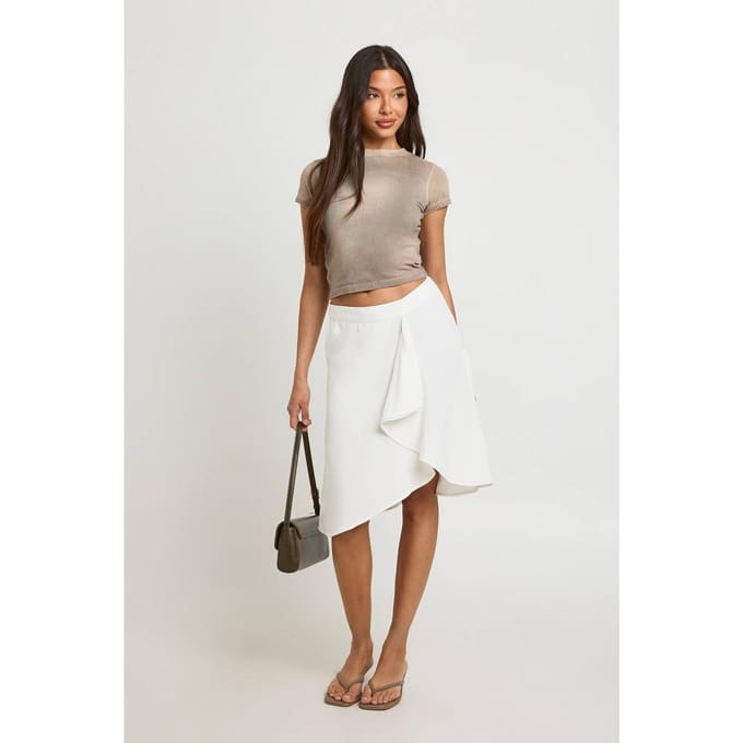 boohoo Dames Gekreukte Chiffon Awkward Length Midi Rok | Wit | Maat: 38