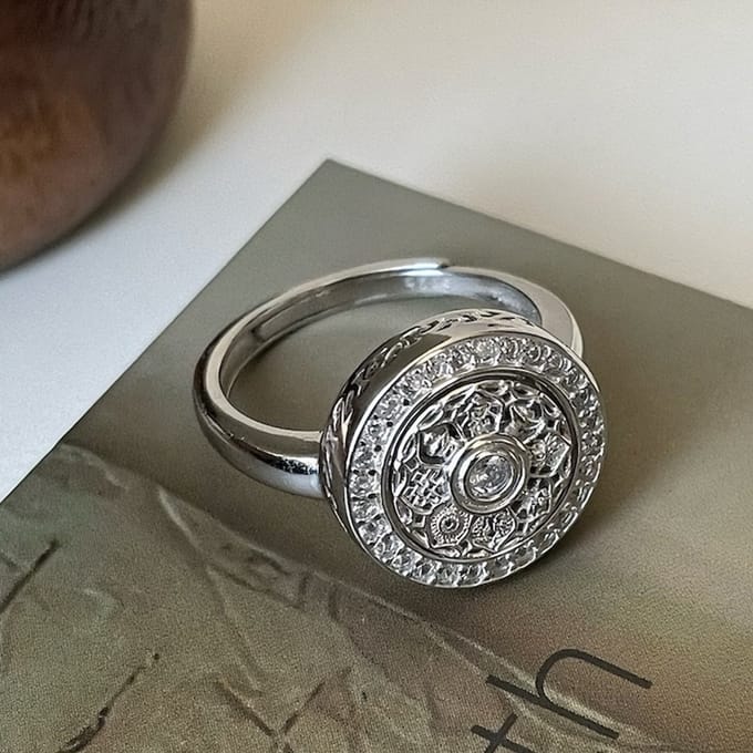 Vintage Kompas Spinner Ring van Sterling Zilver
