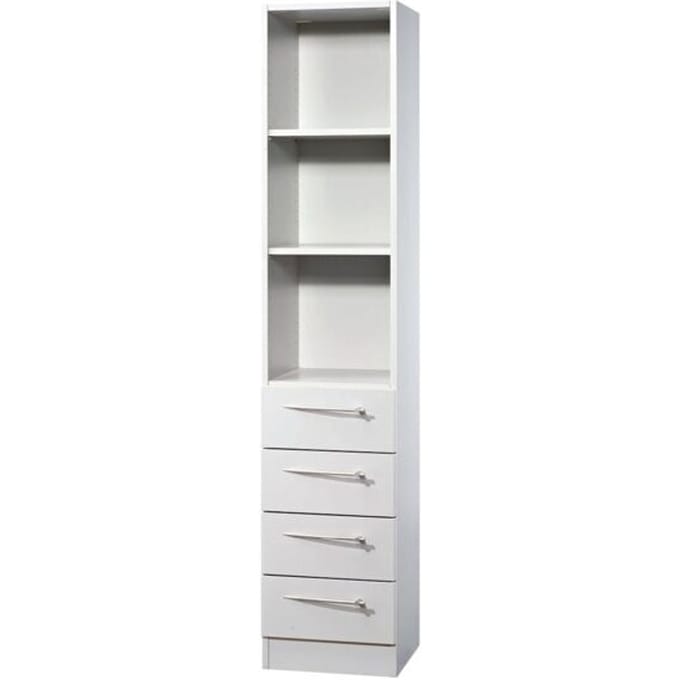Combi-boekenkast, 5 OH, 3 open vakken + 4 laden, B 406 x D 420 x H 2004 mm, lichtgrijs