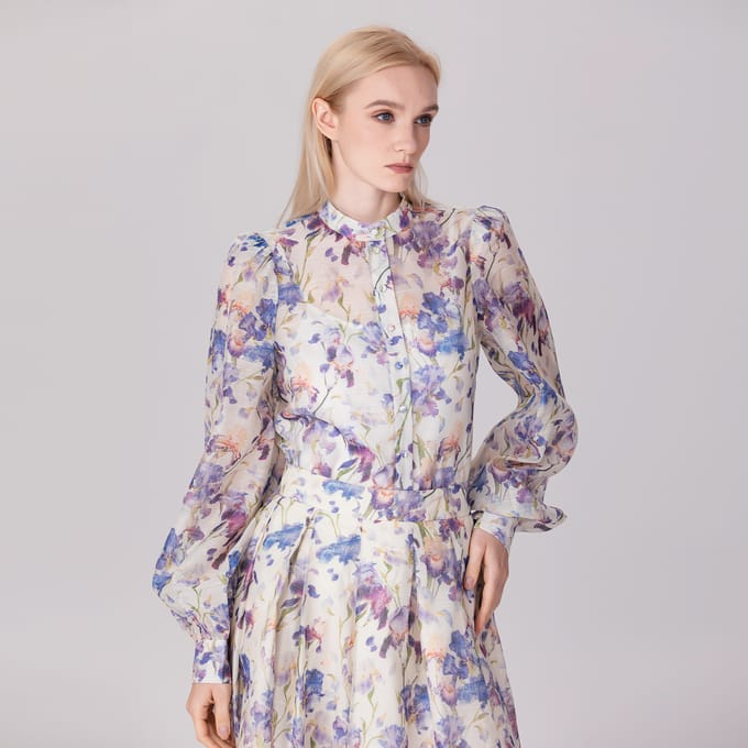 Organza overhemd met bloemenprint en lange mouwen