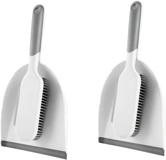 Handbezem Stofblik Set - Schoonmaak Set - Bureau Reinigen - Flexibele Borstels - 2 Sets - Grijs