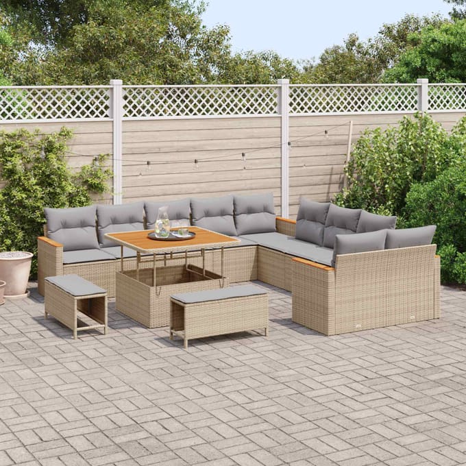 vidaXL - Tuinbank - Set - 13 - st - Beige - poly - rattan