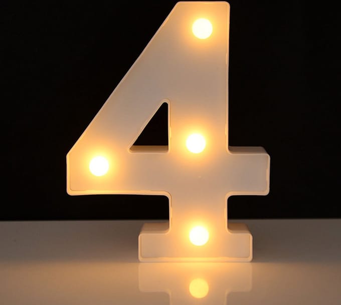 Lichtgevend Cijfer 4 - 22 cm - Wit - LED