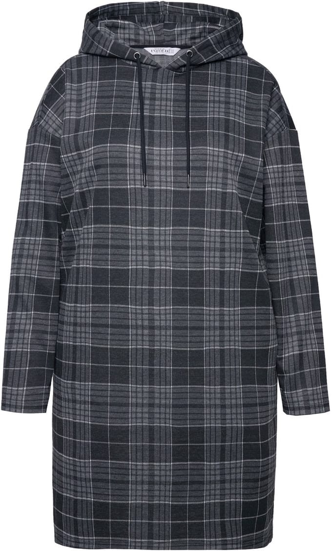Studio Untold - Dames - Midi-jurk oversized jersey ruiten capuchon lange mouwen - Zwart - Maat 42+