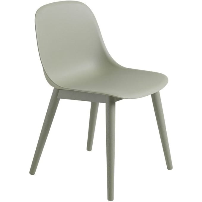 Muuto - Fiber Side Stoel - houten onderstel - moddergroen - Frame moddergroen