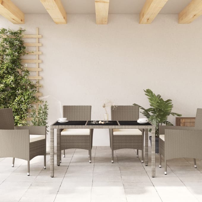 vidaXL - Tuintafel - met - glazen - blad - 150x90x75 - cm - poly - rattan - lichtgrijs