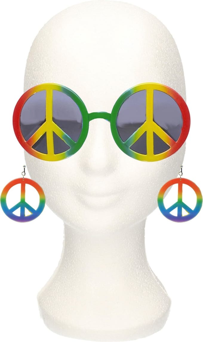Verkleed set Sixties/Hippie/Flower Power Peace oorbellen en zonnebril