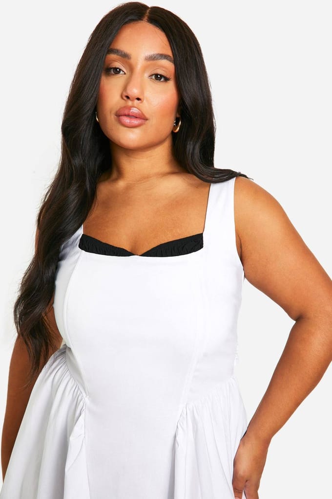boohoo Dames Plus Bengaline Melkmeisje Mini Jurk | Wit | Maat: 44