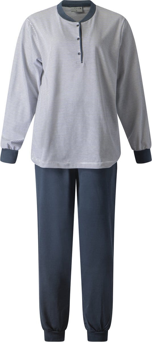 Lunatex - dames pyjama 124246 - all season - navy stripe - maat 4XL