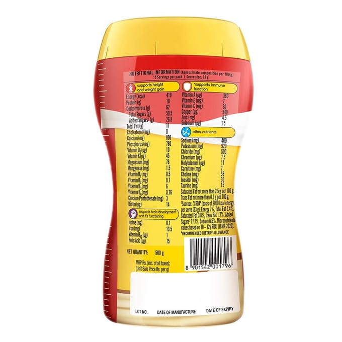 Complan Kesar Badam Voedingsdrankpoeder voor Kinderen 500 g Pot Hoog in Eiwitten & 34 Voedingsstoffen red